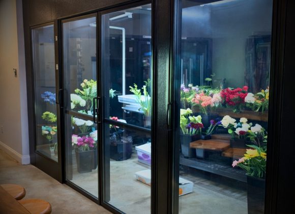 custom floral walk in cooler